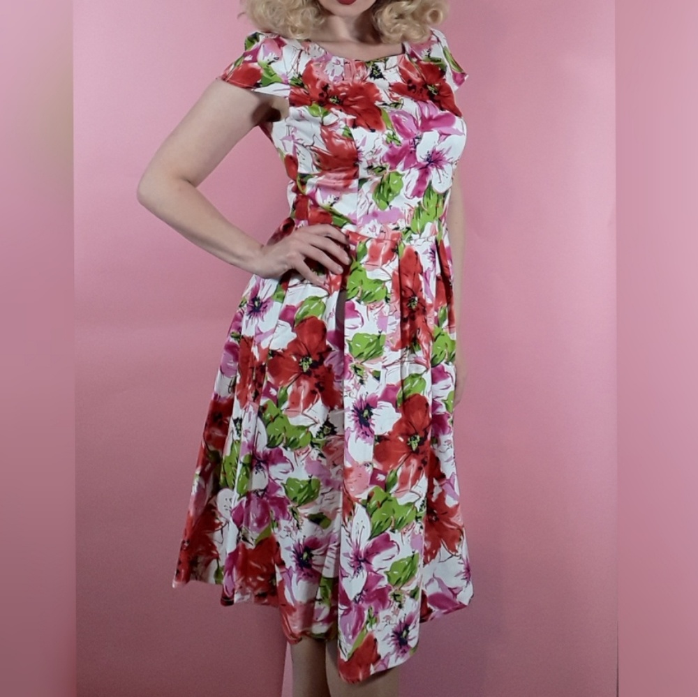 Spring Party Retro Vintage Floral Cap Sleeve Dress